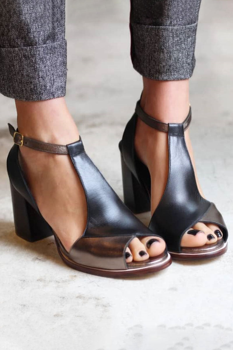 Nadaria | Sandales noires à talon peep toe en patchwork