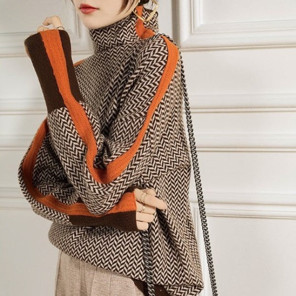 Morgane | Pull à col roulé à rayures contrastantes